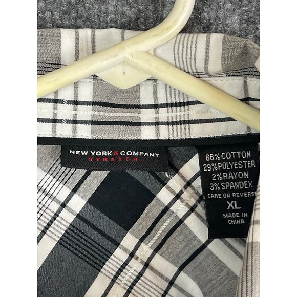 New York & Company Shirt Women’s XL Black/White Plaid Long Sleeve - Picture 4 of 13